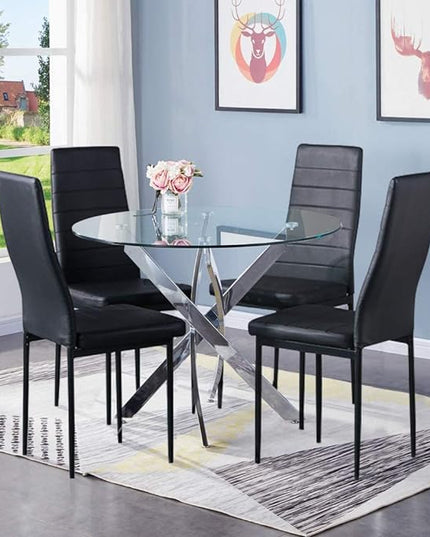 Round Tempered Glass Dining Table for 2-4 with Chromed Legs, 31.5 Inch Modern Small Kitchen Table Dining Room Table for Kitchen Dining Room (White/Silver) - LeafyLoom