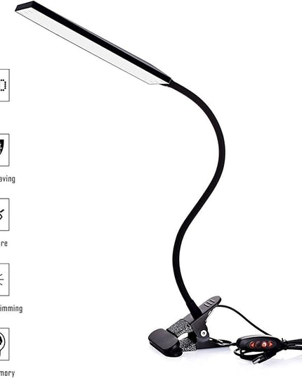 LED Desk Lamp Dimmable Eye-Care Reading Light Office Light Adjustable 3 Color Modes,14 Brightness Levels, Gooseneck Flexible Clip-on Light for Studying, 5W-Black - LeafyLoom