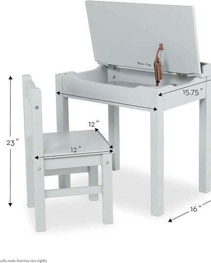 Melissa & Doug Wooden Lift-Top Desk & Chair - Gray , Grey - Toddler And Kids , For Ages 3+ With Self-Containted Storage And Chair Set - LeafyLoom