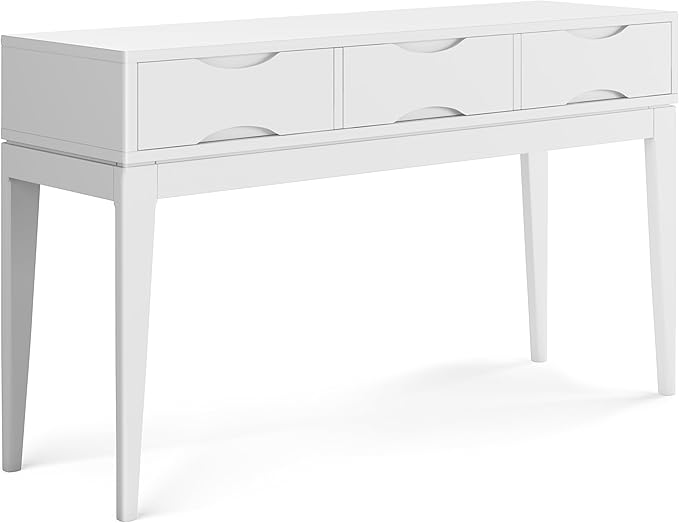 SIMPLIHOME Harper SOLID HARDWOOD 54 Inch Wide Mid Century Modern Console Sofa Table in White, For the Living Room, Entryway and Bedroom - LeafyLoom