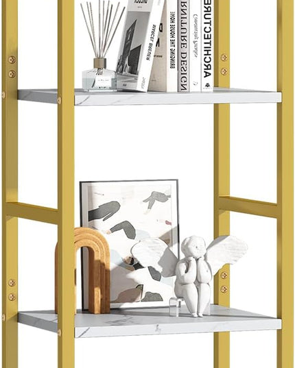 4 Tier Bookshelf, Small Book Shelf Industrial Bookcase, Metal Narrow Book Case Book Storage Organizer,Bookshelves for Bedroom Office Living Room(4 Tier,Gold) - LeafyLoom