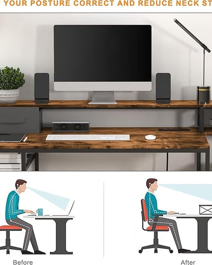 Home Office Desks with Drawers, 66'' Computer Desk with Storage, Office Desk with Monitor Stand, Work Desk with Outlets and USB, Gaming Table Desk with File Cabinet for Home Office Table, Brown - LeafyLoom