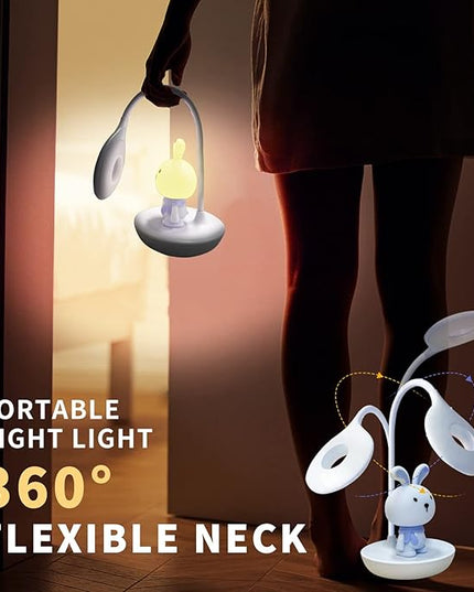 Kids Desk Lamp Pink, Dimming Desk Lamp for Girls with Exclusive Cartoon Look, Cute Night Light for Kids Bedroom, Eye-Caring LED Portable Reading Lamp for Child, Unique Gift (Blue Rabbit) - LeafyLoom