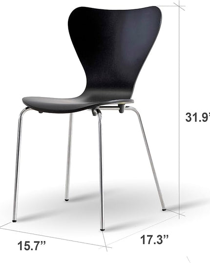 Livinia No.7 Mid-century Modern Wooden Dining Chairs Set of 2, Contemporary Stackable Bentwood Kitchen Interior Armless Chairs with Steel Legs (Black) - LeafyLoom