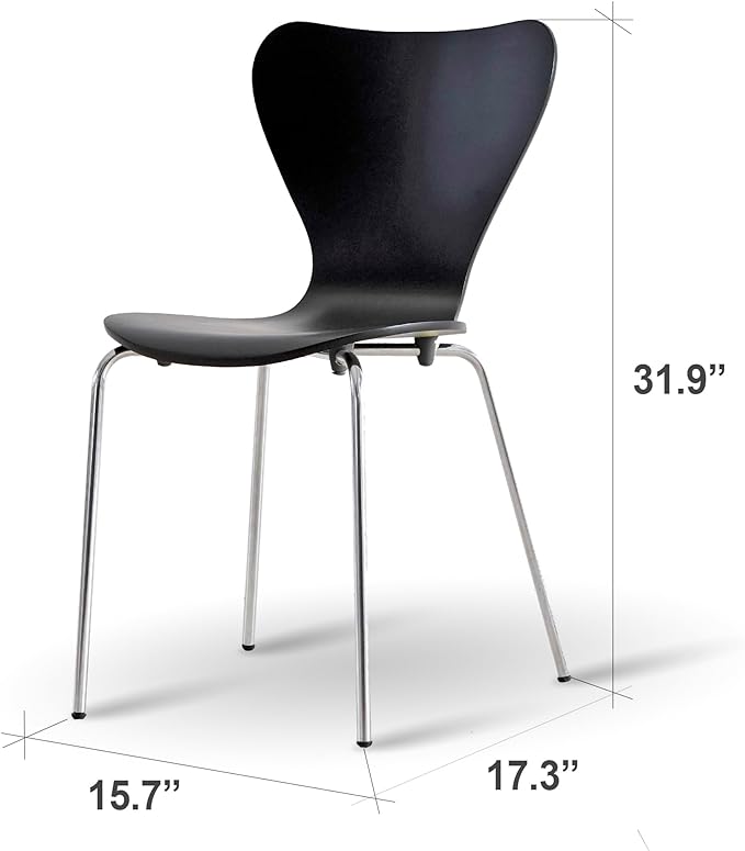 Livinia No.7 Mid-century Modern Wooden Dining Chairs Set of 2, Contemporary Stackable Bentwood Kitchen Interior Armless Chairs with Steel Legs (Black) - LeafyLoom