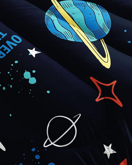 Datura home Space Ship Galaxy Comforter Set Astronaut Space Rocket Printed Quilt Bedding Set with 1 Comforter and 2 Pillowcases for Boys and Girls Bedroom All Season(Space Twin) - LeafyLoom