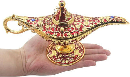 Classic Vintage Collectable Rare Legend Aladdin Magic Genie Costume Lamp Home Table Decoration & Gift, Golden Red - LeafyLoom