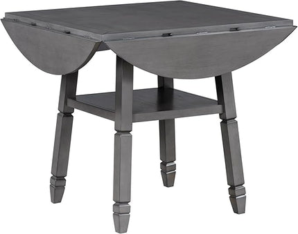 5-Piece Counter Height Round Set in 2 Table Sizes with 4 Folding Leaves and Upholstered Chairs for Dining Room (Gray+Beige Cushion), 38"~54" L x 38"~54" W x 36.2" H - LeafyLoom