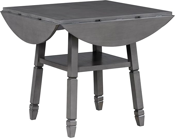 5-Piece Counter Height Round Set in 2 Table Sizes with 4 Folding Leaves and Upholstered Chairs for Dining Room (Gray+Beige Cushion), 38"~54" L x 38"~54" W x 36.2" H - LeafyLoom