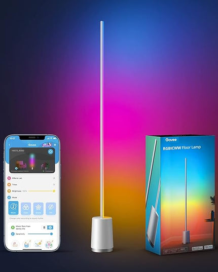 Govee Floor Lamp, RGBIC Lyra Color Changing Corner Lamp, Modern LED Lights with Wi-Fi App Control, 64+ Scene, DIY Modes, Music Sync, Standing Lamp, Suitable for Bedroom - LeafyLoom