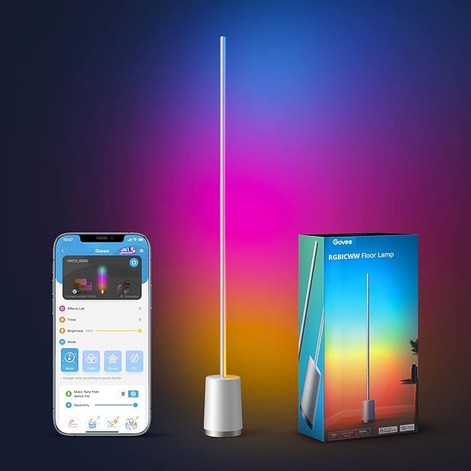 Govee Floor Lamp, RGBIC Lyra Color Changing Corner Lamp, Modern LED Lights with Wi-Fi App Control, 64+ Scene, DIY Modes, Music Sync, Standing Lamp, Suitable for Bedroom - LeafyLoom