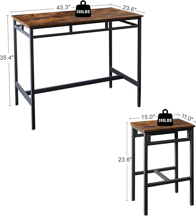 NicBex Dining Table Set for 4 Kitchen Table Set Bar Table Set 5Pc Dinging Table Set with High Stools for Dining Room, Small Space, Apartment, Structural Strengthening, Industrial Style, Rustic Brown - LeafyLoom