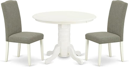 East West Furniture SHEN3-LWH-06 3 Piece Set Contains a Round Kitchen Table with Pedestal and 2 Dark Shitake Linen Fabric Parson Dining Chairs, 42x42 Inch - LeafyLoom