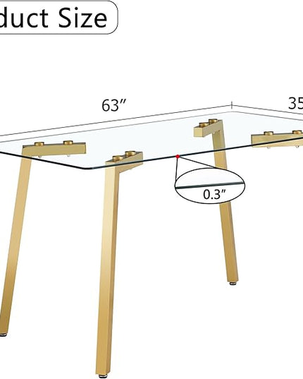 NicBex Modern Minimalist Style Rectangular Glass Dining Table with Tempered Glass Tabletop and Golden Metal Legs Suitable for Kitchen, Dining Room and Living Room, Golden - LeafyLoom