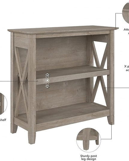 Bush Furniture Key West Small 2 Shelf Bookcase in Washed Gray - LeafyLoom