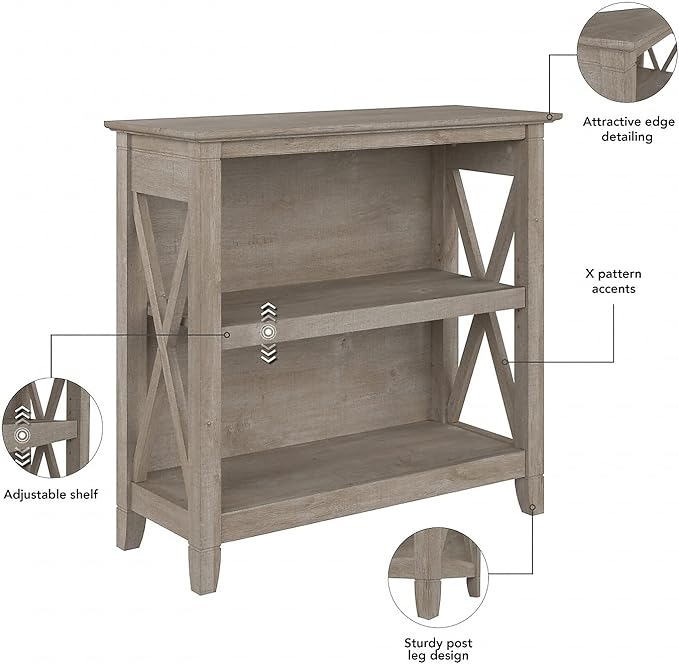 Bush Furniture Key West Small 2 Shelf Bookcase in Washed Gray - LeafyLoom