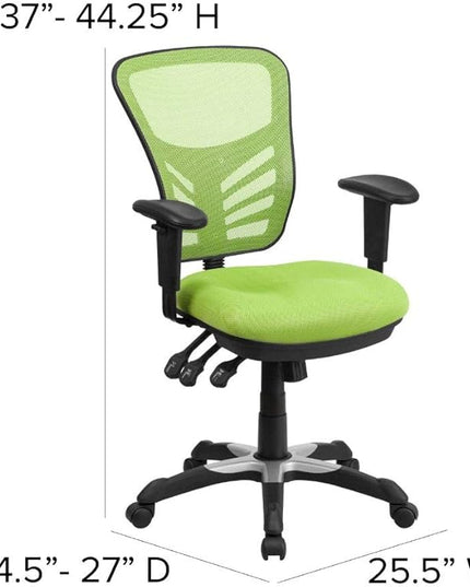 Flash Furniture Nicholas Mid-Back Swivel Office and Gaming Chair, Ergonomic Mesh Office Chair with Adjustable Lumbar Support and Height, Green - LeafyLoom