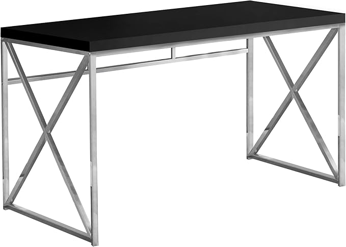 Monarch Specialties Modern Industrial Style-Home & Office Writing Table with Sturdy Crisscross Metal Computer Desk, 48" L, Black/Chrome Frame - LeafyLoom