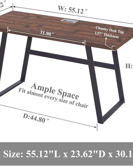 BON AUGURE Computer Desk, Modern Simple Wood Home Office Desk, Wood and Metal PC Writing Workstation, Walnut Sturdy Home Office Desks (55 Inch, Rustic Oak) - LeafyLoom