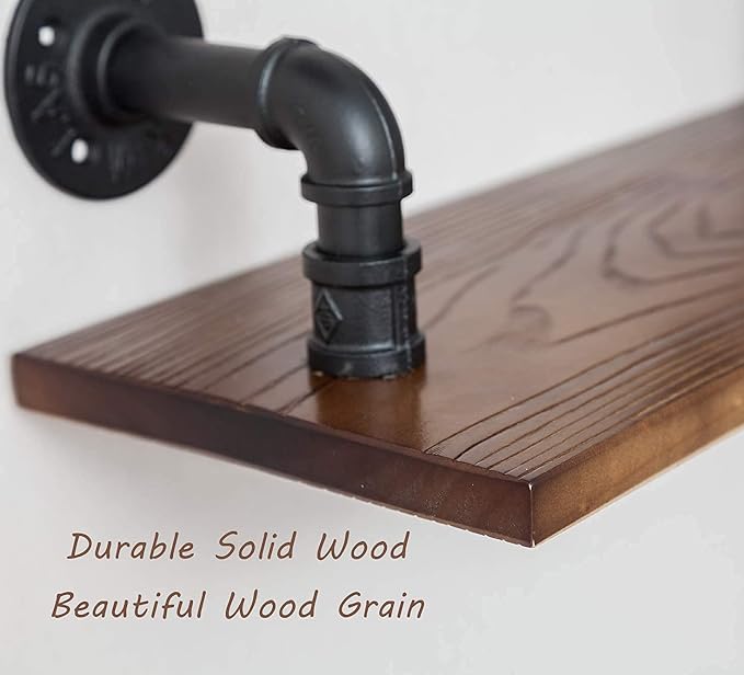 Industrial Rustic Modern Wood Ladder Pipe Wall Mounted Floating Shelves - Set of 3 Bookshelf,DIY Storage Shelving,Hung Bracket,Bookcase (Set of 3 Ladder Shelves) - LeafyLoom