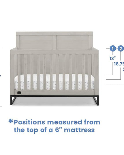 Simmons Kids Foundry 6-in-1 Convertible Baby Crib, Rustic Mist with Matte Black + Quiet Nights Breathable Crib Mattress with Removable/Machine Washable Cover (Bundle) - LeafyLoom