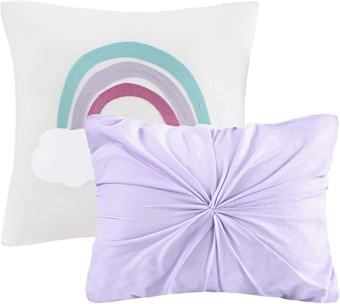 Callie Cotton Jacquard Weave Colorful Pom Pom Kids Comforter sets, Down Alternative Shabby Chic All Season Girls Bedding, Bedroom Decor, Twin/Twin XL, Lavender 4 Piece - LeafyLoom