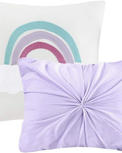 Callie Cotton Jacquard Weave Colorful Pom Pom Kids Comforter sets, Down Alternative Shabby Chic All Season Girls Bedding, Bedroom Decor, Full/Queen, Lavender 5 Piece - LeafyLoom