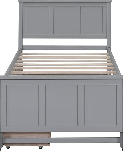 Merax Wood Bed with Trundle and 2 Drawers Twin Daybed Frame for kids Teens Adults/No Box Spring Needed Grey - LeafyLoom