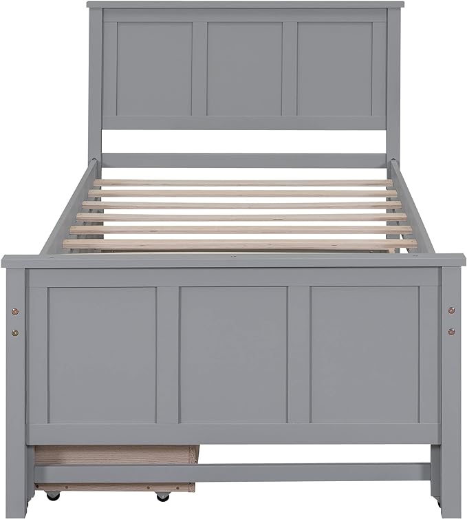 Merax Wood Bed with Trundle and 2 Drawers Twin Daybed Frame for kids Teens Adults/No Box Spring Needed Grey - LeafyLoom