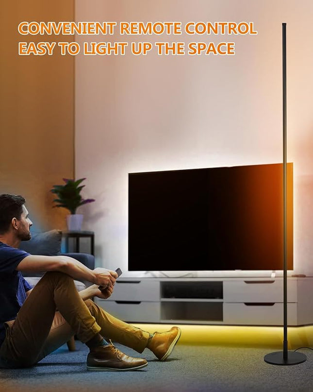Modern Led Standing Corner Lamp Black Decor Contemporary Metal Floor Lamp for Living Room Bedrooms with Remote & Touch Control - LeafyLoom