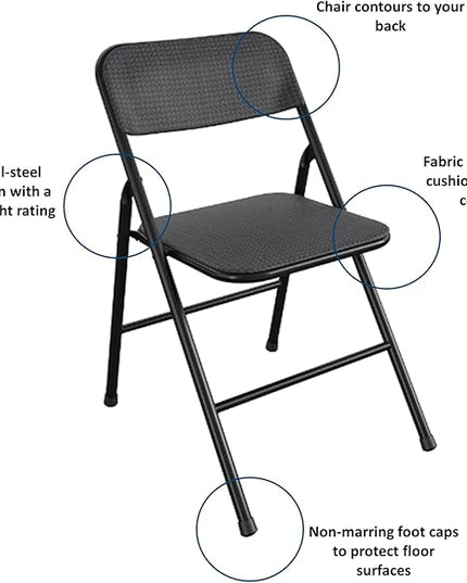 COSCO Premium 5-Piece Dining Set, with 34" Vinyl Top Card Table and 4 Fabric Padded Seat & Back Folding Chairs, Black - LeafyLoom