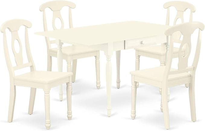 East West Furniture MZKE5-LWH-W Monza 5 Piece Room Furniture Set Includes a Rectangle Kitchen Table with Dropleaf and 4 Dining Chairs, 36x54 Inch - LeafyLoom