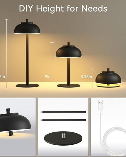 1 Pack Cordless Table Lamp Rechargeable,Small Battery Operated Lamp,Portable Wireless Led Table Lamp for Outdoor Patio Home Restaurant Dinner Bar Living Room Bedroom Bedside,Black - LeafyLoom