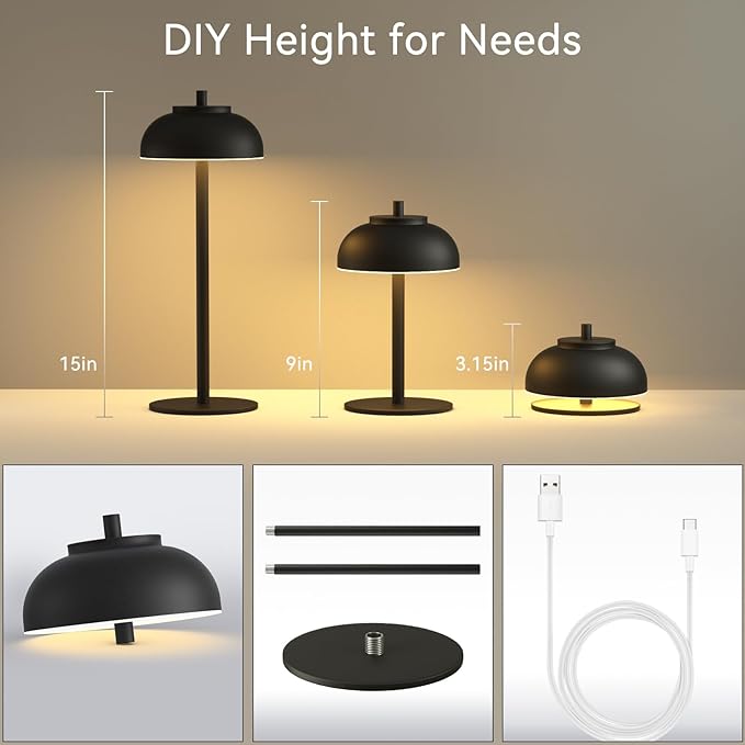 1 Pack Cordless Table Lamp Rechargeable,Small Battery Operated Lamp,Portable Wireless Led Table Lamp for Outdoor Patio Home Restaurant Dinner Bar Living Room Bedroom Bedside,Black - LeafyLoom