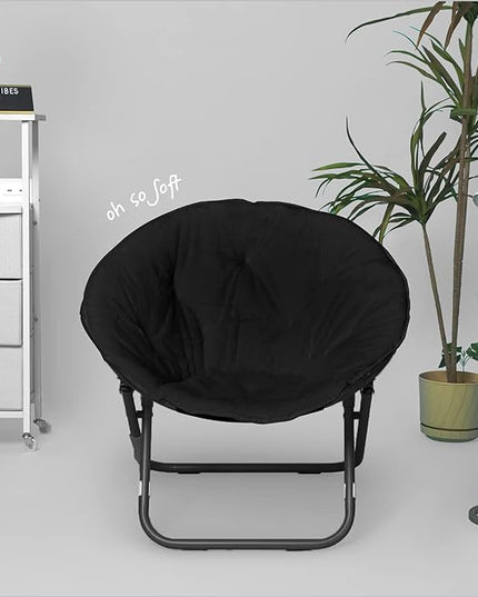 Faux Fur Saucer Chair, Black/Black - LeafyLoom