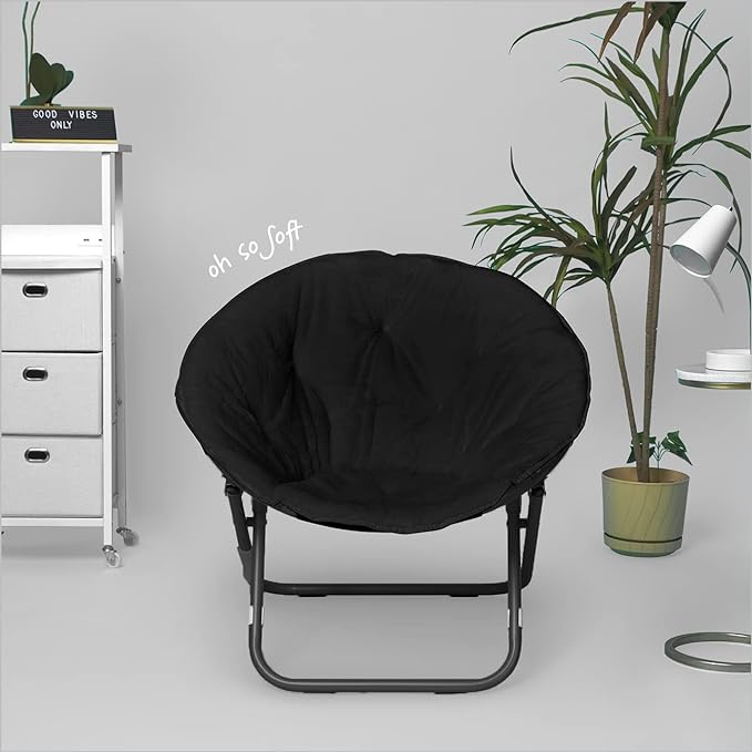 Faux Fur Saucer Chair, Black/Black - LeafyLoom