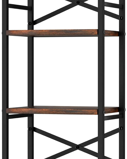 4 Tier Book Shelf, Small Bookshelf Storage Organizer, Tall Narrow Bookcase with Storage Shelves, Wooden Industrial Office Shelves for Bedroom, Living Room, Rustic Brown - LeafyLoom