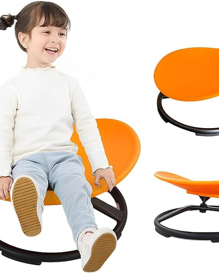 Autism Kids Swivel Chair,Spin Sensory Chair,Kids Spinning Chair,Sit Spin Training Body Coordination,Metal Base Non-Slip Small Desk Chair (Orange) - LeafyLoom