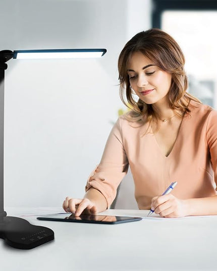 Led Desk Lamp with USB Charging Port, 5 Lighting Colors & 10 Brightness Reading Lamp, Foldable Dimmable LED Desk Light, 3000-6500K, Violin Shape Black Lamp Desk Lamps for Home Office - LeafyLoom