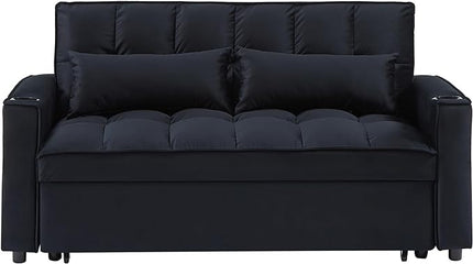 64" Oversized Loveseat Sofa Convertible Spacious Full Size Sleeper Sofabed with Pull Out Couch Bed,Cupholders,USB Charging Ports and Storage Pockets for Home Apartment Office Living Room - LeafyLoom