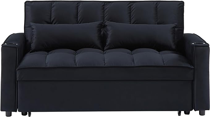 64" Oversized Loveseat Sofa Convertible Spacious Full Size Sleeper Sofabed with Pull Out Couch Bed,Cupholders,USB Charging Ports and Storage Pockets for Home Apartment Office Living Room - LeafyLoom