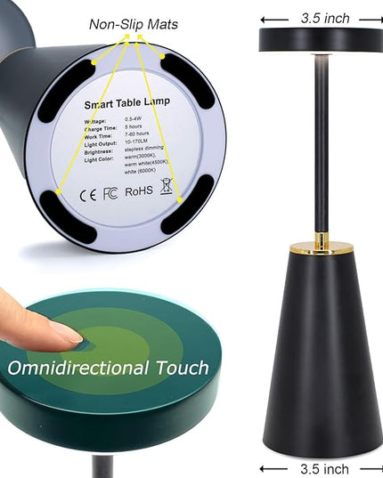 Touch Desk Lamps for Bedroom, Cordless Table Lamps for Nightstand with USB Rechargeable Battery, Dimmable Bedside Lamps Set of 2 & LED Desk Light for Bar Cafe Camping Office Living Room Outdoor - LeafyLoom