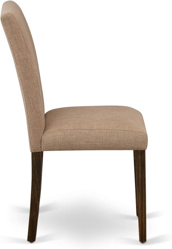 East West Furniture F2AB5-747 Ferris 5 Piece Room Furniture Set Includes a Round Dining Table with Pedestal and 4 Light Sable Linen Fabric Upholstered Chairs, 48x48 Inch - LeafyLoom