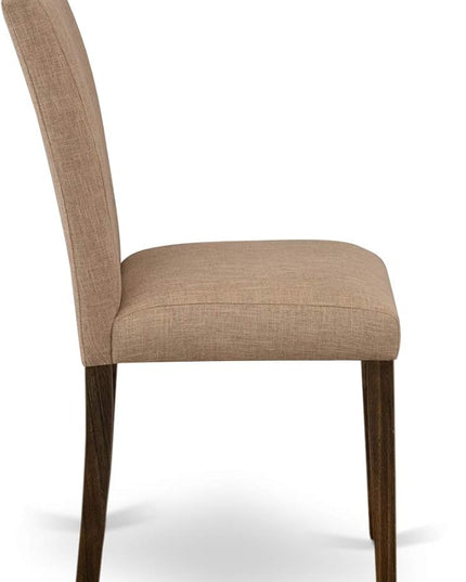 East West Furniture I3AB7-747 Irving 7 Piece Modern Dining Set Consist of a Round Wooden Table with Pedestal and 6 Light Sable Linen Fabric Parson Chairs, 48x48 Inch - LeafyLoom