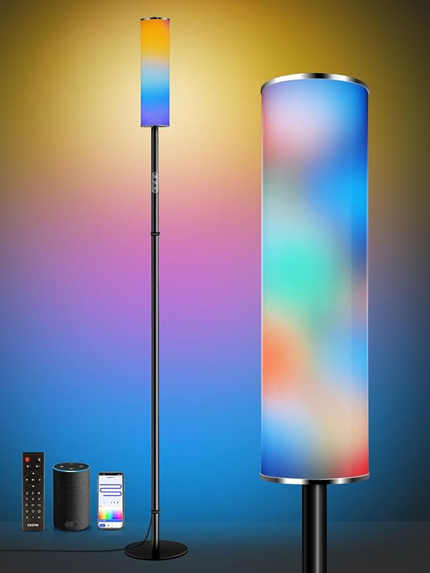chiphy RGB Floor Lamp, 75'' Color Changing Floor Lamp, LED Cylinder Floor Lamp Alexa Lamp APP Control, Music Sync DIY Mode, 18W 1600 Lumen Modern Lamp for Living Room Bedroom Gaming Room Party - LeafyLoom
