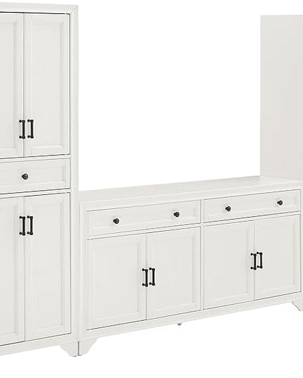 Crosley Tara 3-Piece Sideboard and Pantry Set with 2 Pantries, Distressed White - LeafyLoom