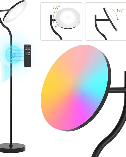 PESRAE Floor Lamp, 36W/3600LM Torchiere Bright Floor Lamp, RGB Color Changing Torchiere Floor Lamp, Rotatable Tall Lamp with Remote Control, Adjust Brightness for Bedroom and Play Room - LeafyLoom