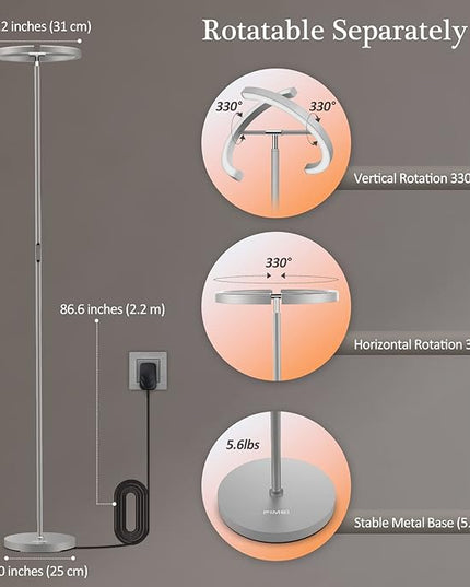 FIMEI Split Floor Lamp, Bright Modern LED Standing Lamp, Stepless Dimming and 4 Color Temperature, Eye-Protection Reading Standing Light for Living Room Bedroom Office, Touch&Remote Control, Gray - LeafyLoom