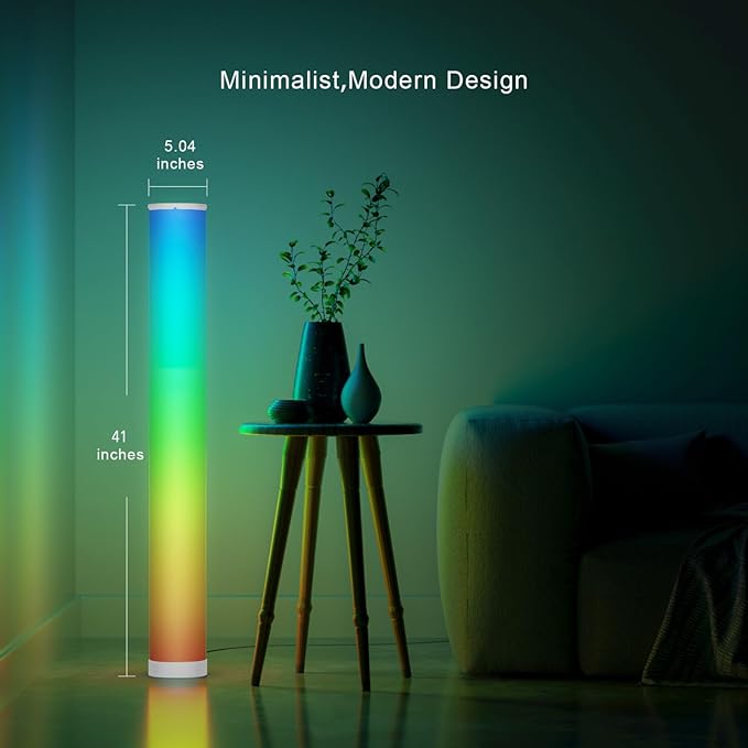Led Floor Lamp, RGBIC Color Changing Modern Corner Lamp with Music Sync for Living Room Bedroom, 41'' Standing Lamp Mood Lighting Night light with APP Control - LeafyLoom