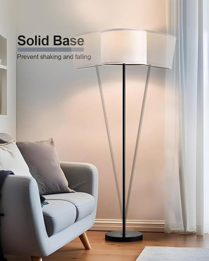 Oneach 61" Farmhouse Industrial Floor Lamp for Living Room Standing Floor Lamp Rustic Floor Lamps for Living Room Bedroom Tall Lamps with Rotary Switch for Bedroom with White Linen Lamp Shade - LeafyLoom
